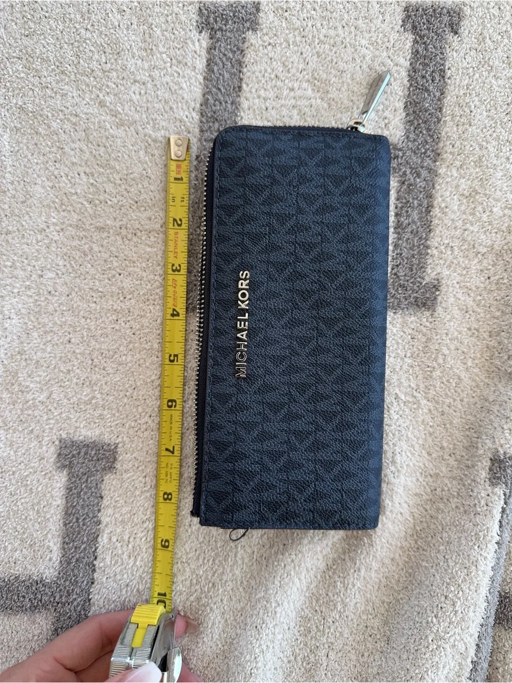 Michael Kors Black Logo-Print Zip Wallet with Gold Hardware